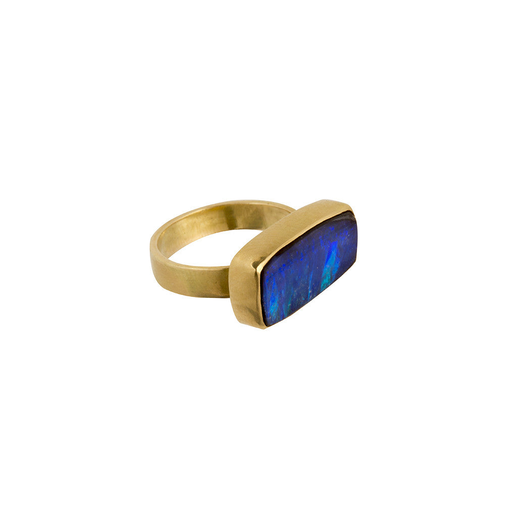 Rectangle Blue Opal Ring