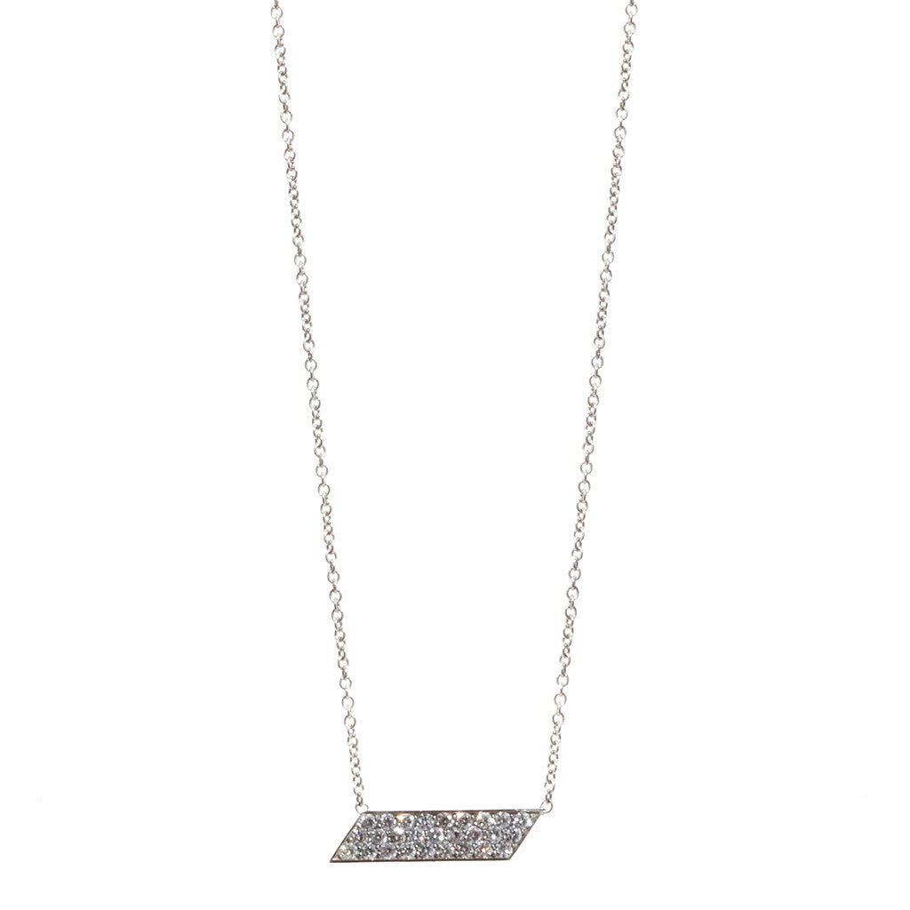 White Gold Diagonal Plate Necklace