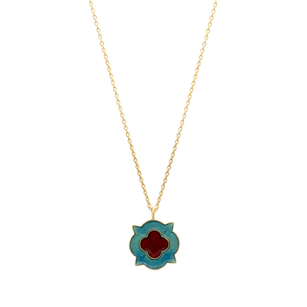 Light Blue & Red Holi Enamel Necklace