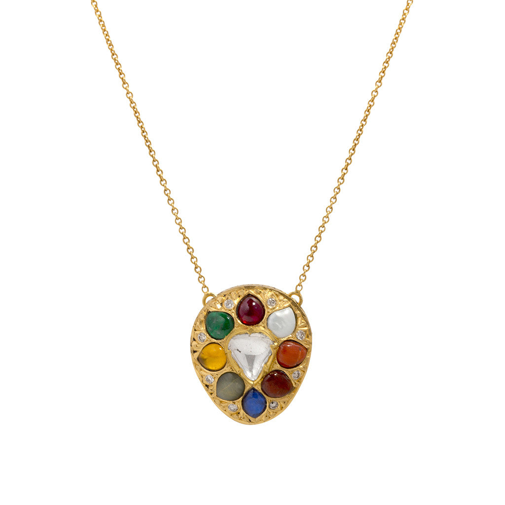 Navratna Diamond Pendant Necklace