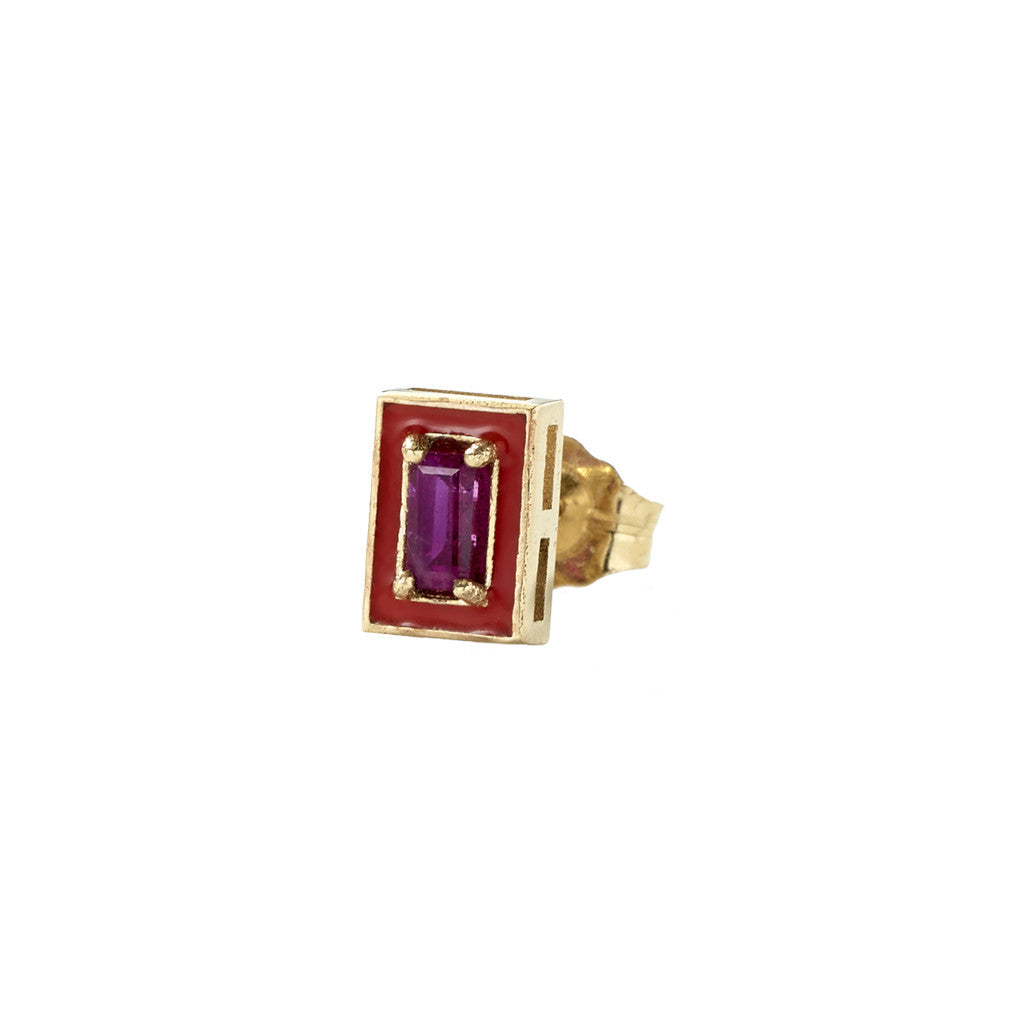 Red Enamel Ruby Stud