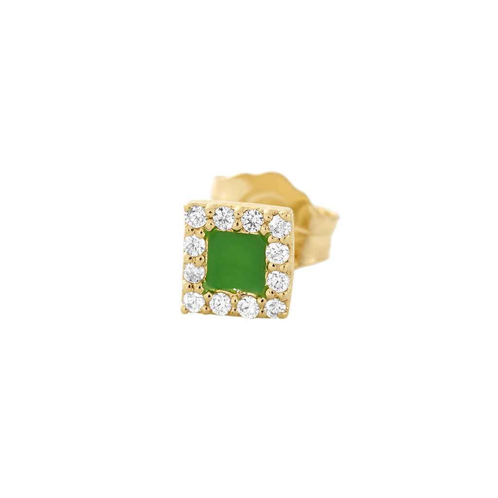 Green Square Enamel Stud