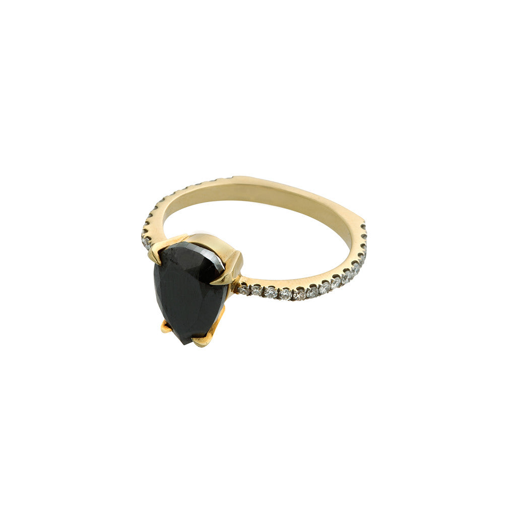 Pear-Shaped Black Diamond Ring