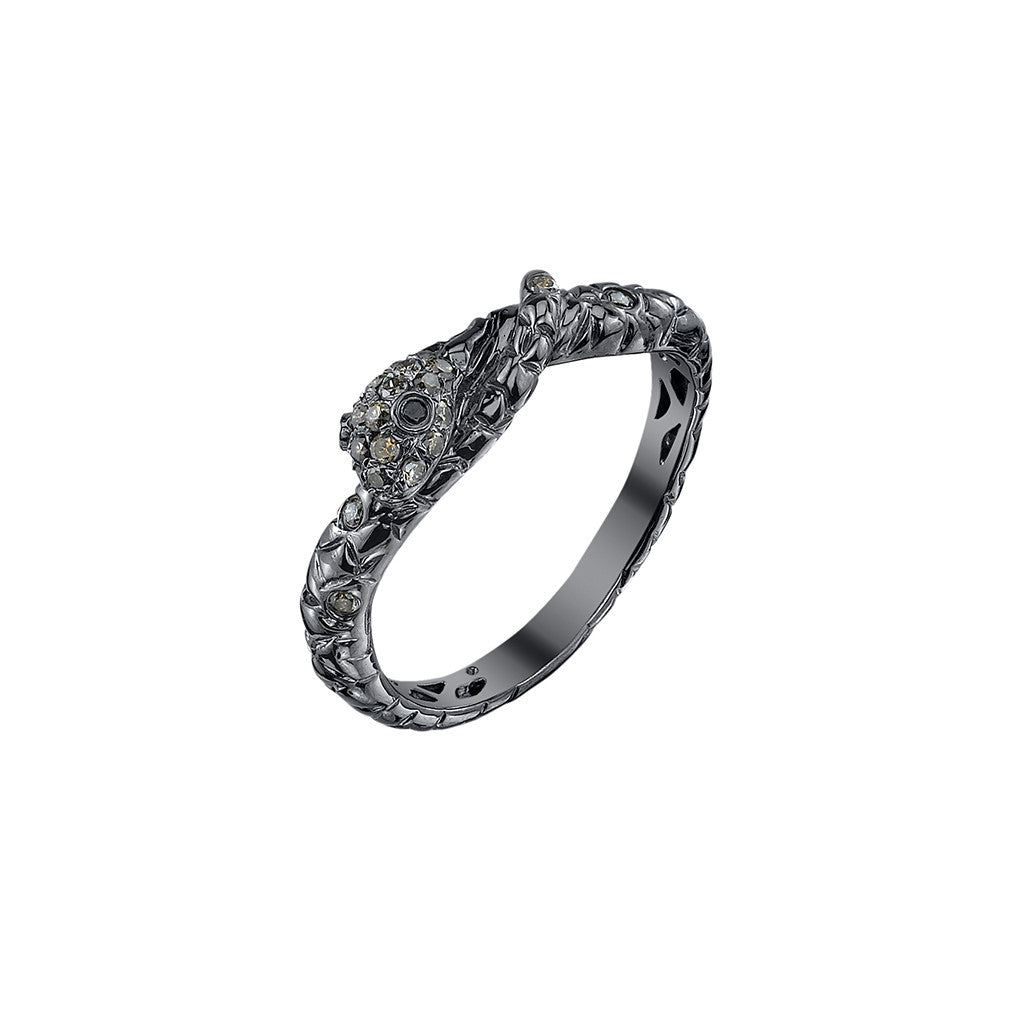 Rhodium Gold Diamond Snake Band