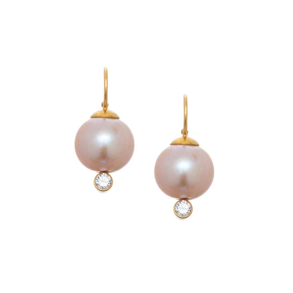 Pink Pearl & Diamond Earrings