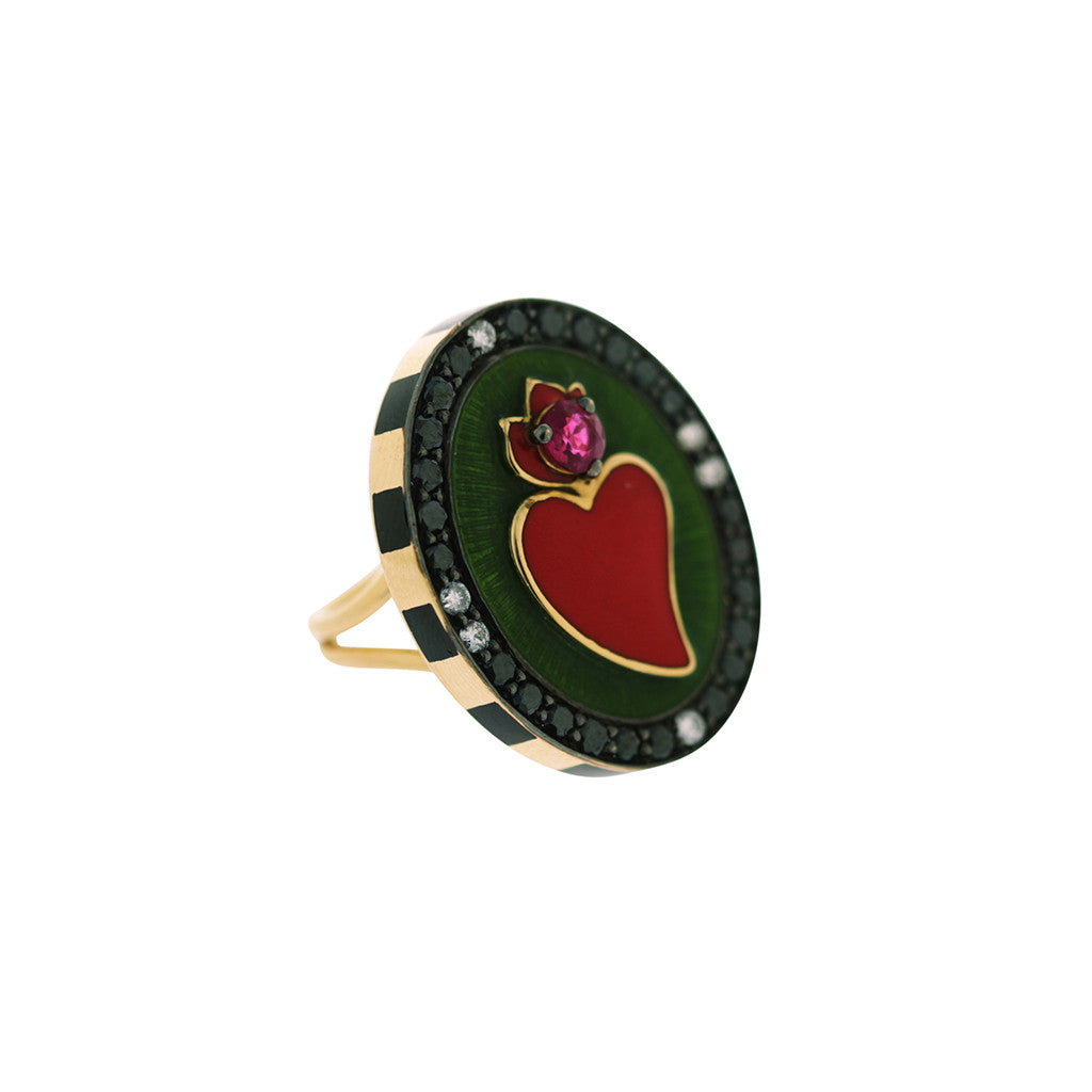 Enamel & Diamond Heart Ring
