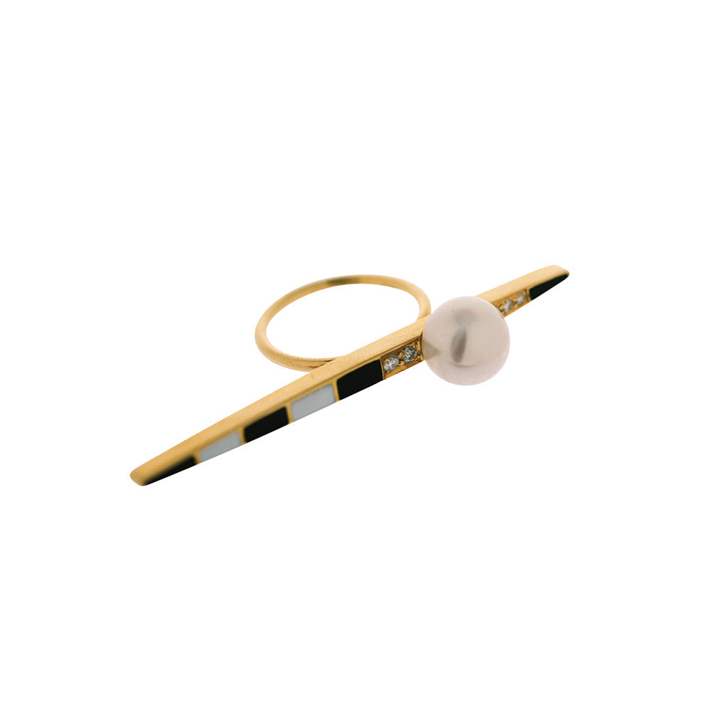 Striped Enamel Pearl Ring