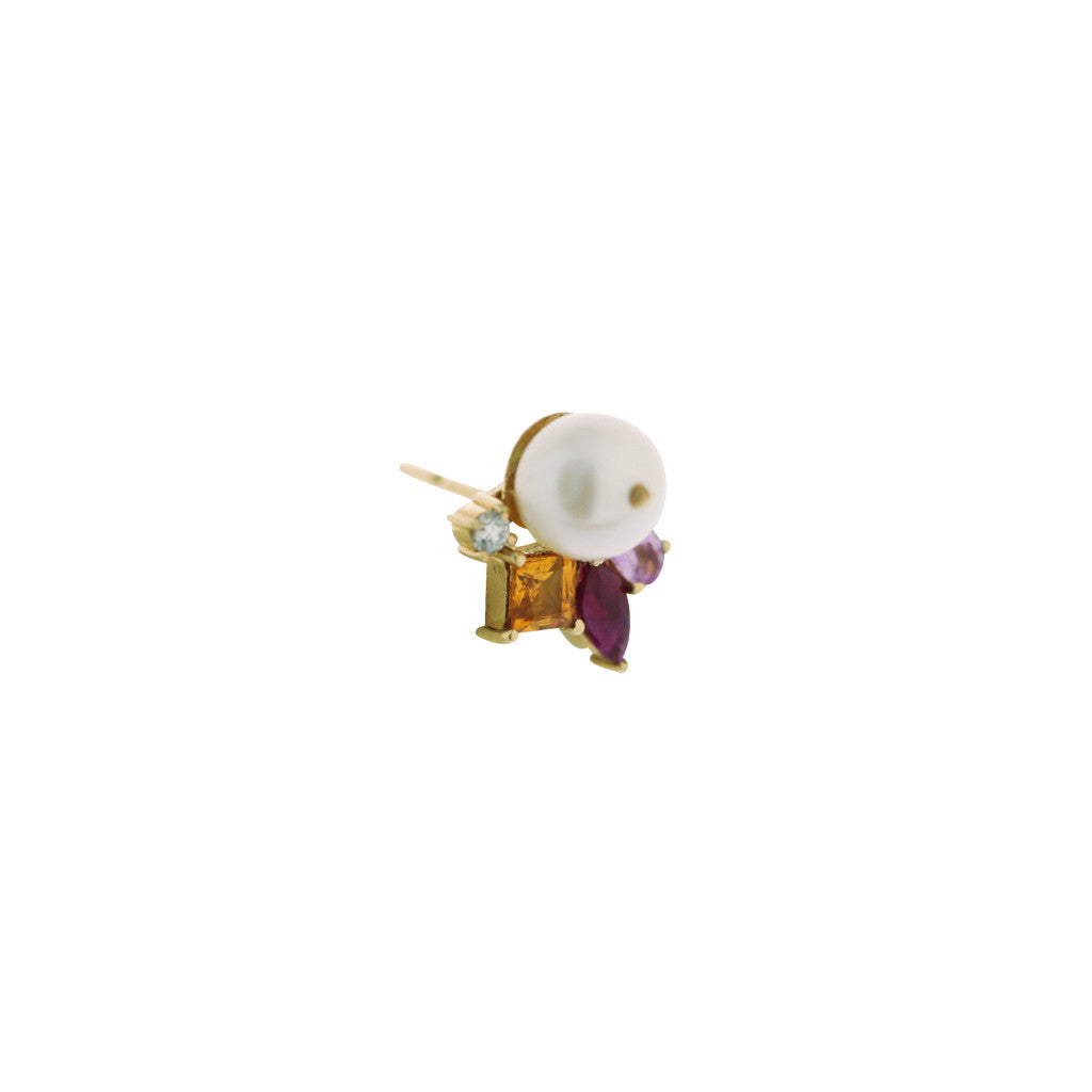 Single Pearl & Mixed Stone Stud